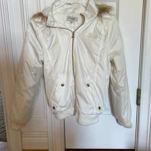 White bomber with fur hood